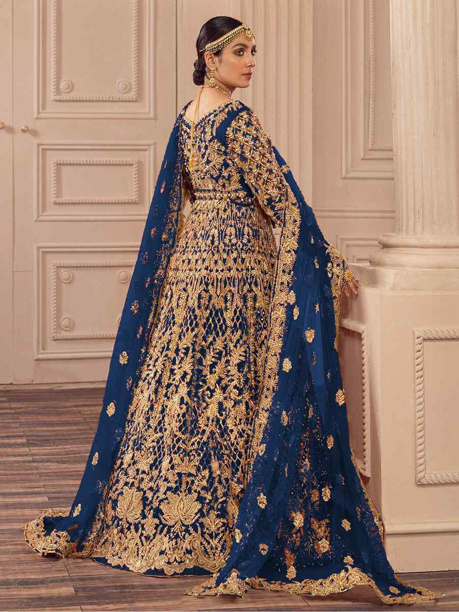 Blue Heavy Butterfly Net Embroidered Festival Wedding Anarkali Salwar Kameez