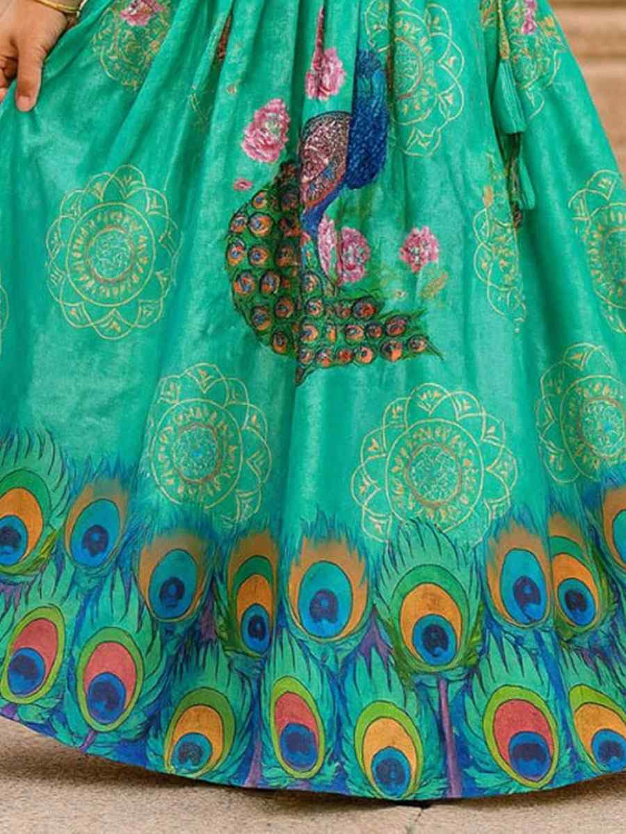 Blue Heavy Chinon Printed Kids Wear Wedding Festival Lehengas Girls Wear