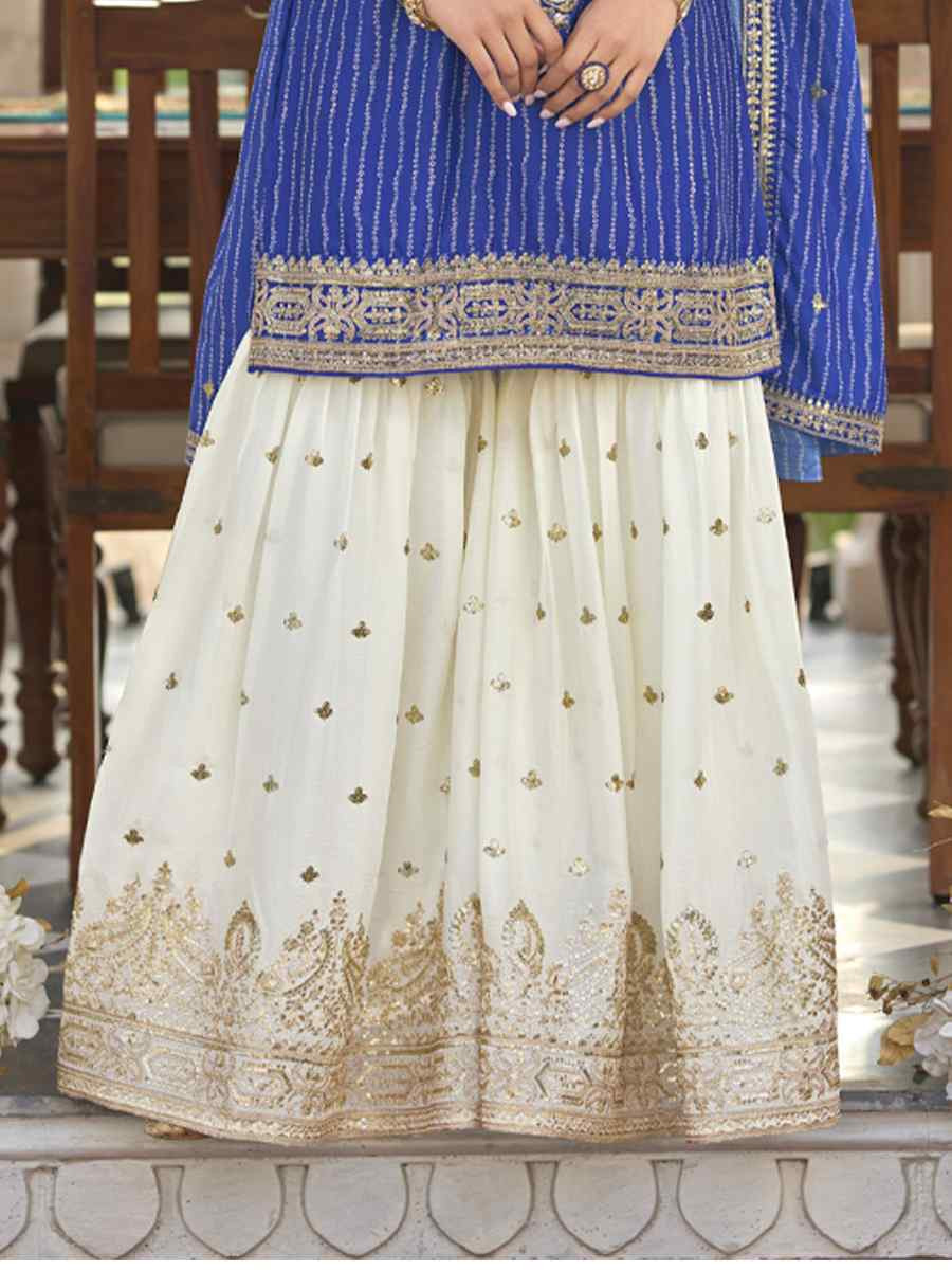 Blue Heavy Chinon Silk Embroidered Festival Mehendi Ready Sharara Salwar Kameez