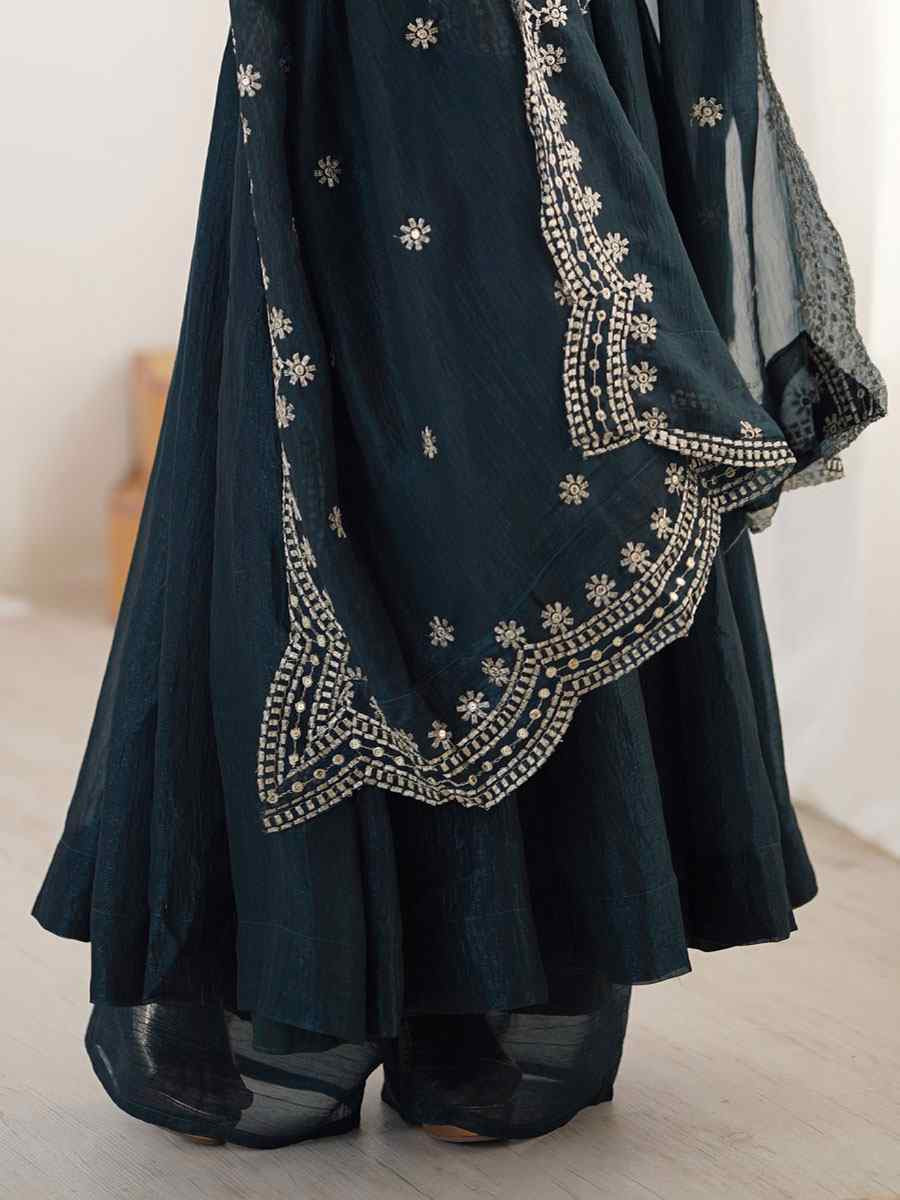 Blue Heavy Fandy Silk Plain Party Wedding Festival Casual Ready Anarkali Salwar Kameez