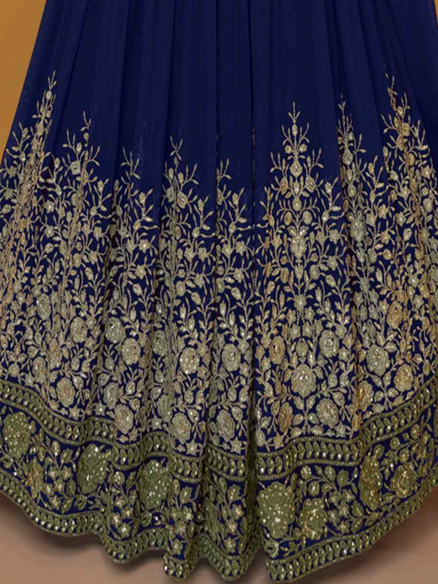 Blue Heavy Faux Georgette Embroidered Festival Wedding Anarkali Salwar Kameez