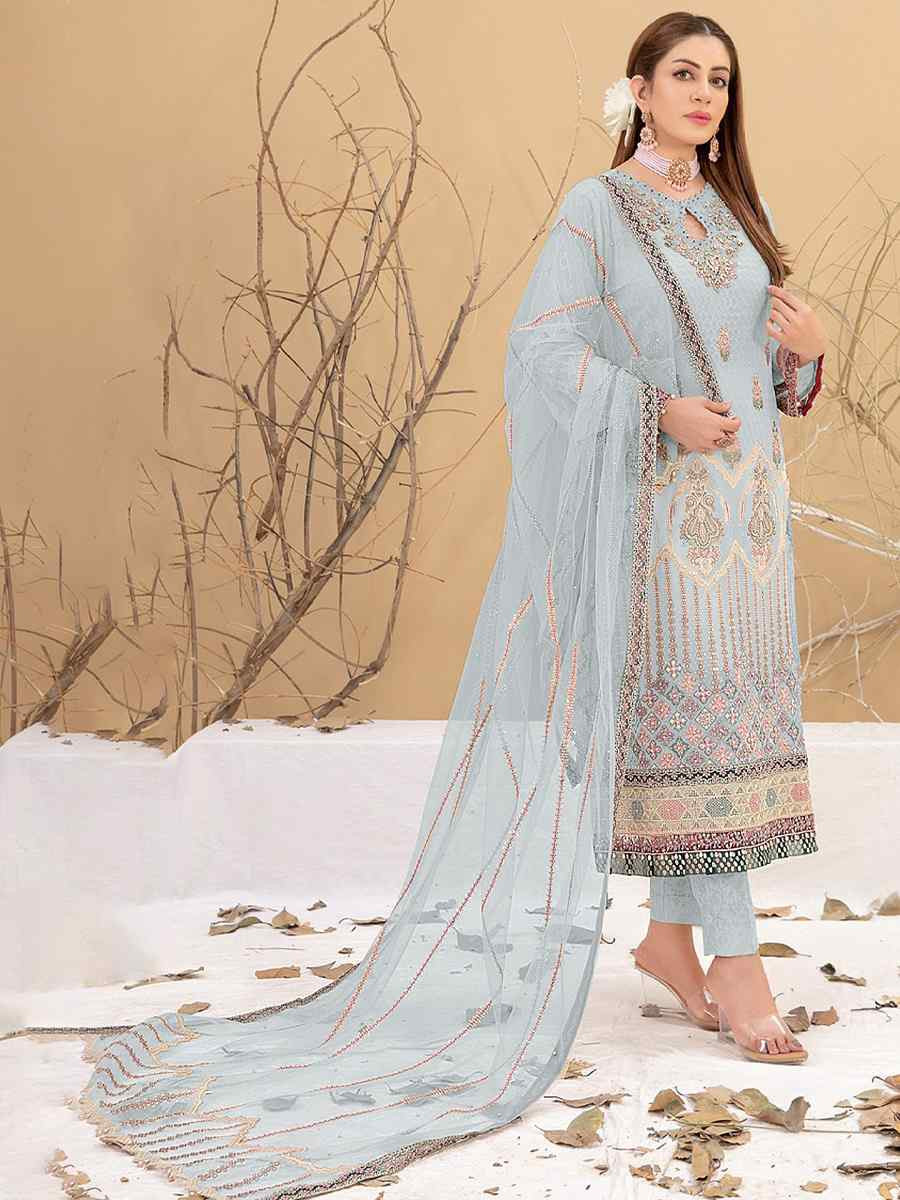 Blue Heavy Fox Georgette Embroidered Festival Casual Pant Salwar Kameez