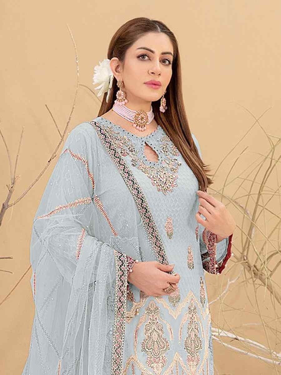 Blue Heavy Fox Georgette Embroidered Festival Casual Pant Salwar Kameez