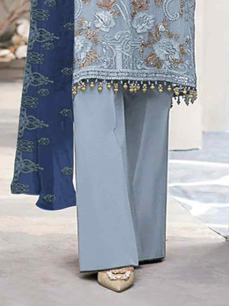Blue Heavy Fox Georgette Embroidered Festival Casual Pant Salwar Kameez