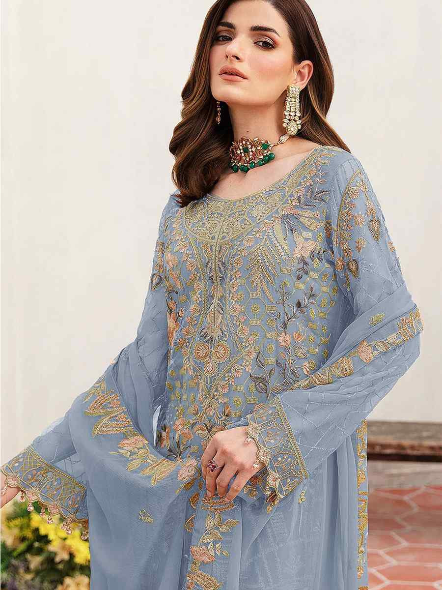 Blue Heavy Fox Georgette Embroidered Festival Casual Pant Salwar Kameez