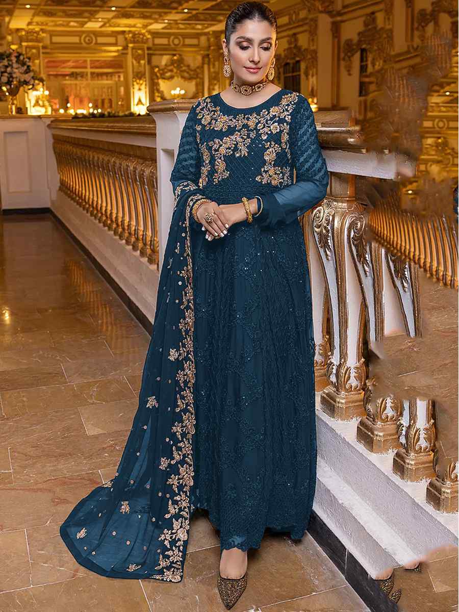 Blue Heavy Georgette Embroidered Festival Party Pant Salwar Kameez