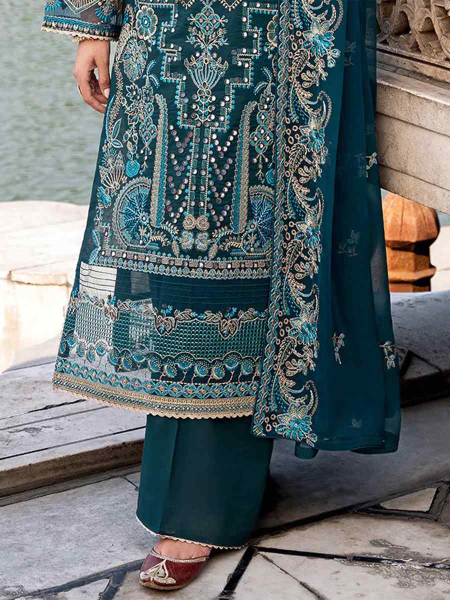Blue Heavy Georgette Embroidered Party Wedding Pant Salwar Kameez