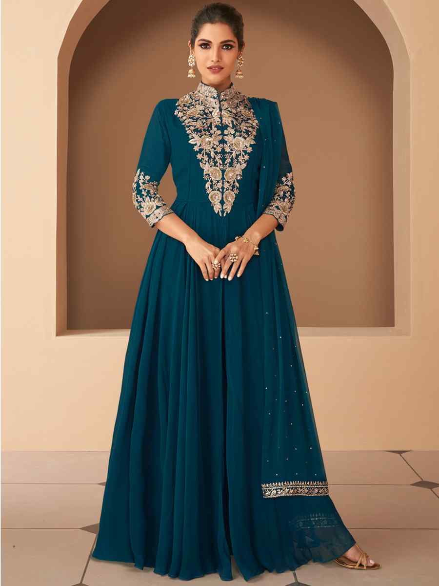 Blue Heavy Georgette Embroidered Party Wedding Ready Anarkali Salwar Kameez
