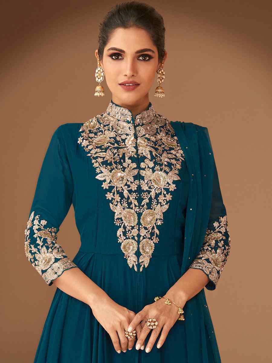 Blue Heavy Georgette Embroidered Party Wedding Ready Anarkali Salwar Kameez