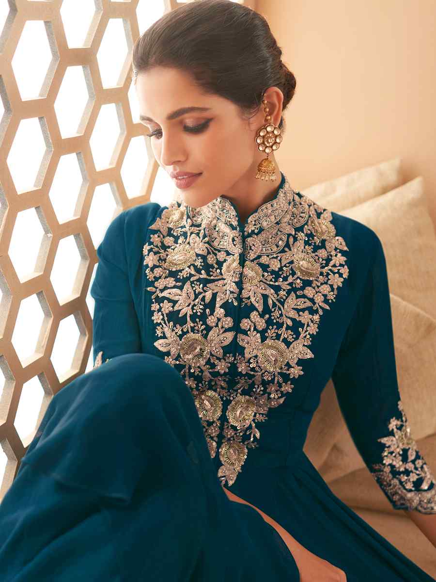 Blue Heavy Georgette Embroidered Party Wedding Ready Anarkali Salwar Kameez