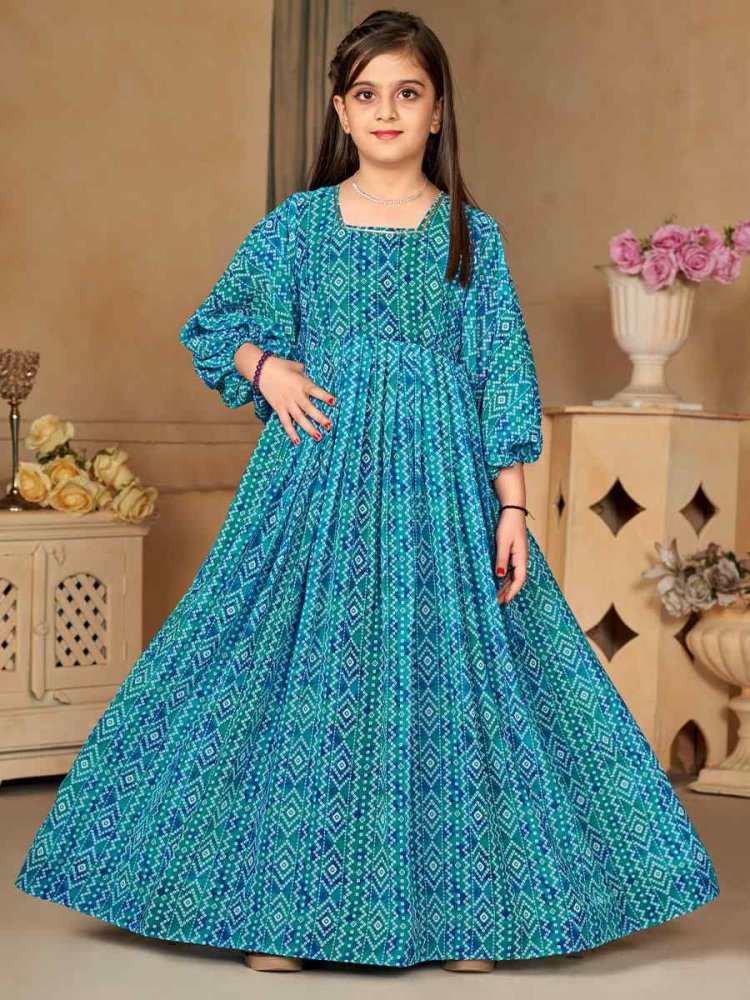 Blue Heavy Georgette Printed Casual Festival Salwars Girls Wear