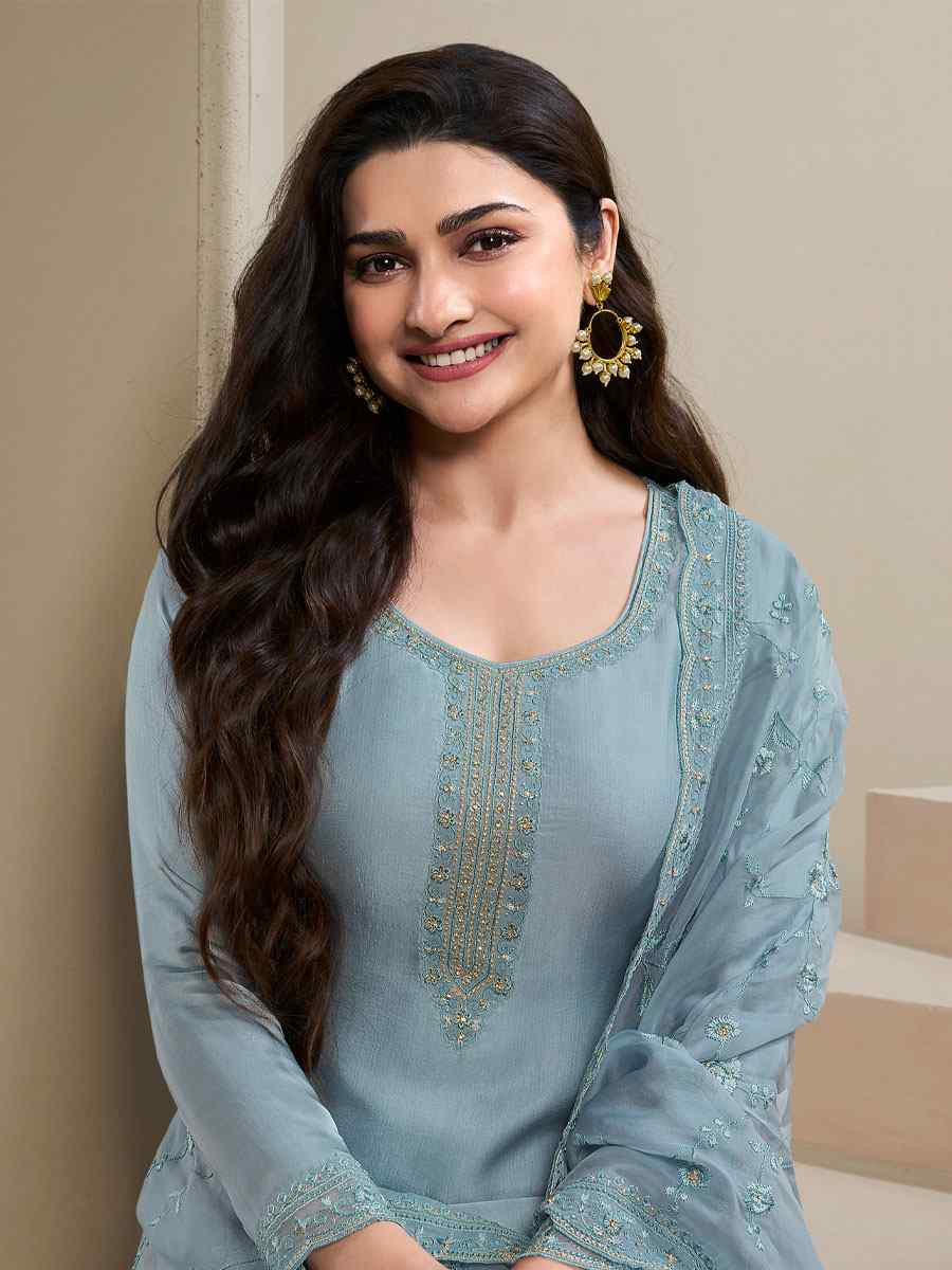 Blue Heavy Natural Crep Embroidered Festival Wedding Pant Salwar Kameez