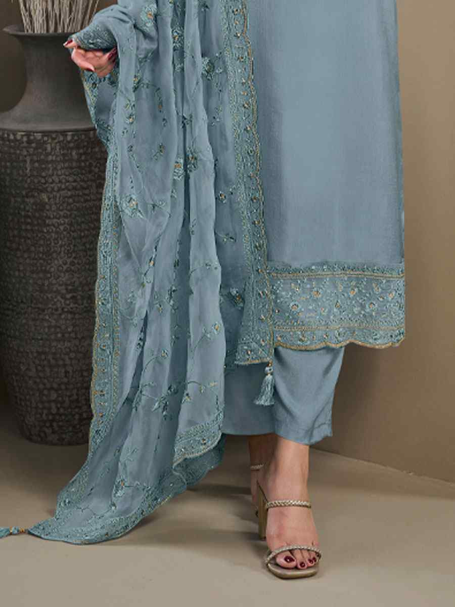 Blue Heavy Natural Crep Embroidered Festival Wedding Pant Salwar Kameez