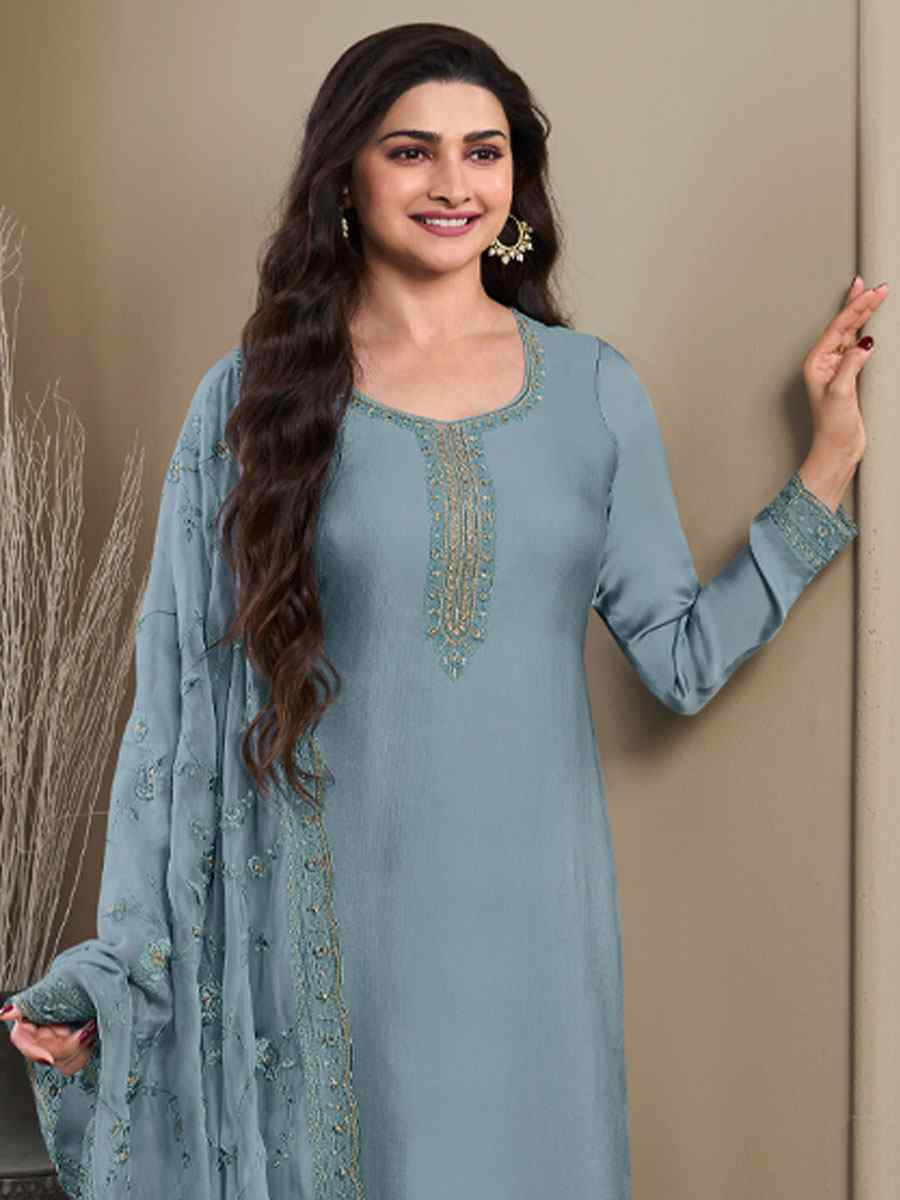 Blue Heavy Natural Crep Embroidered Festival Wedding Pant Salwar Kameez