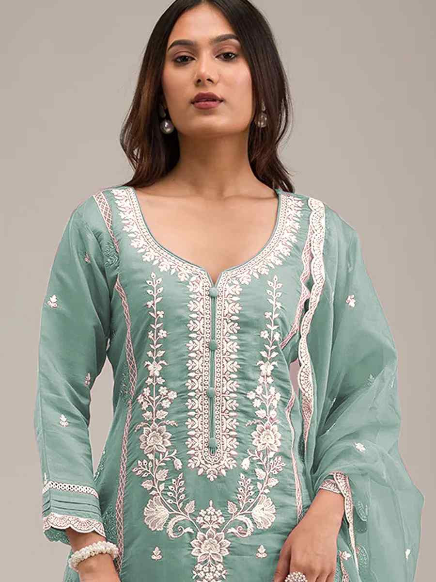 Blue Heavy Pv Cotton Embroidered Festival Wedding Pant Salwar Kameez