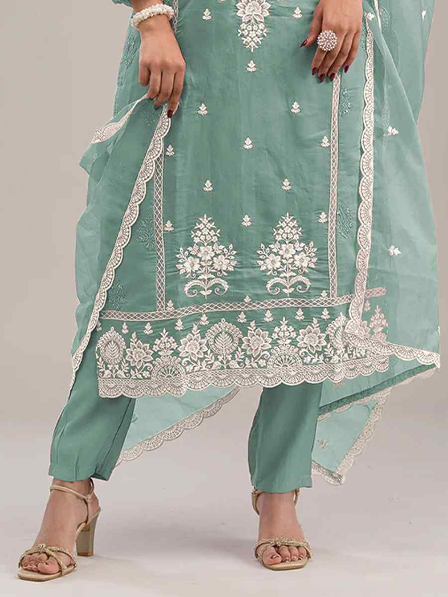 Blue Heavy Pv Cotton Embroidered Festival Wedding Pant Salwar Kameez