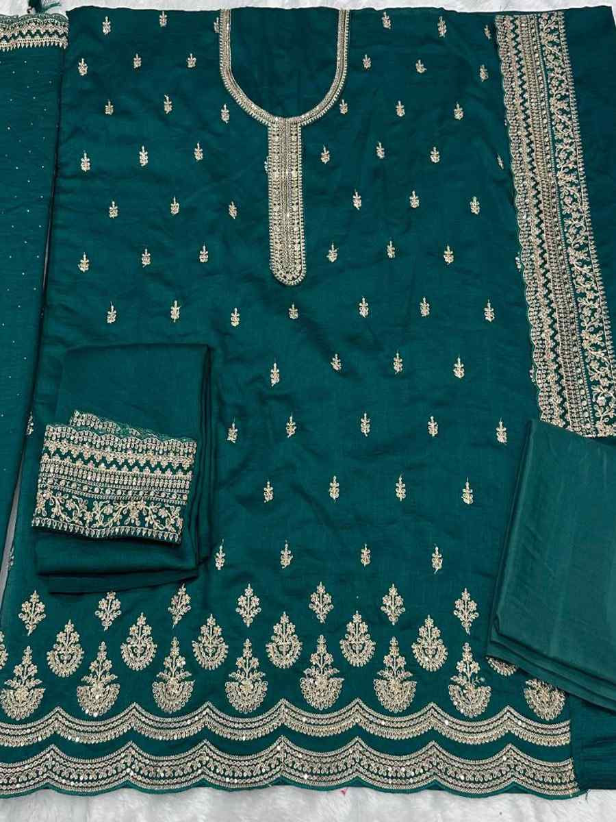 Blue Heavy Silk Georgette Embroidered Casual Festival Wedding Party Palazzo Pant Salwar Kameez