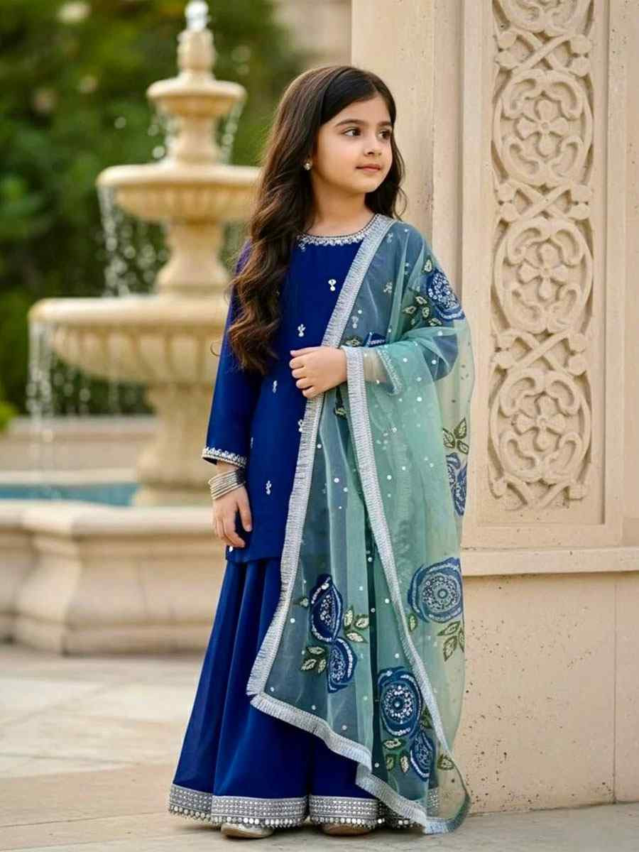 Blue Heavy Viscose Velvet Embroidered Printed Casual Festival Salwars Girls Wear