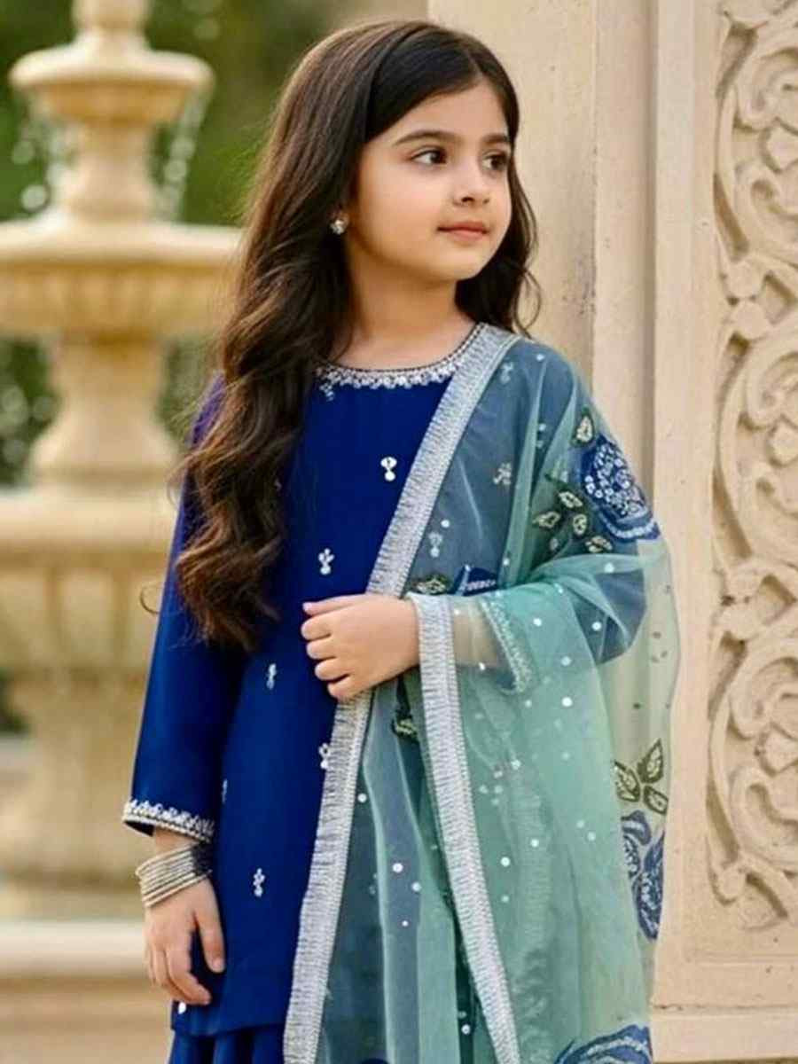 Blue Heavy Viscose Velvet Embroidered Printed Casual Festival Salwars Girls Wear