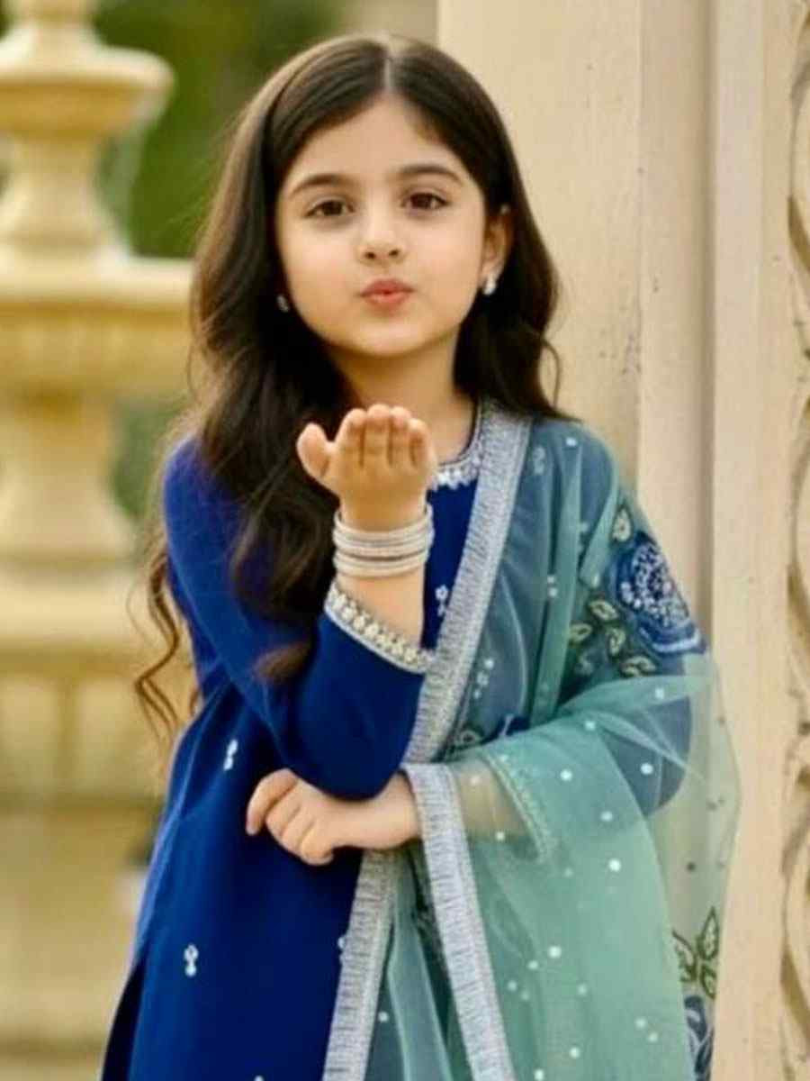 Blue Heavy Viscose Velvet Embroidered Printed Casual Festival Salwars Girls Wear