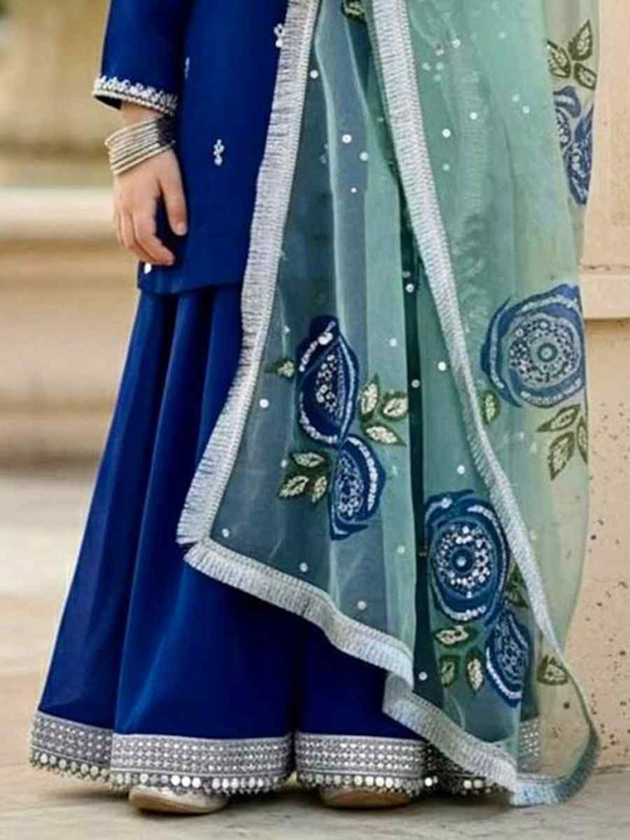 Blue Heavy Viscose Velvet Embroidered Printed Casual Festival Salwars Girls Wear