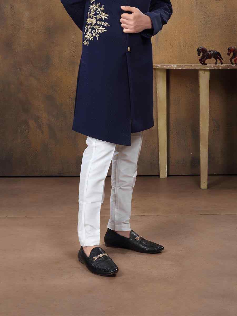 Blue Imported Embroidered Wedding Party Sherwani