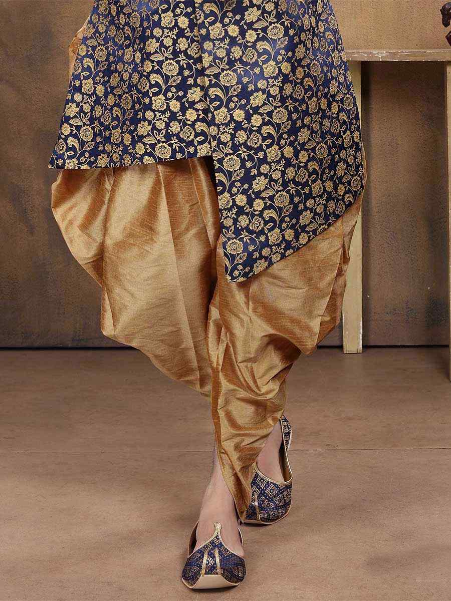 Blue Imported Woven Party Wedding Sherwani