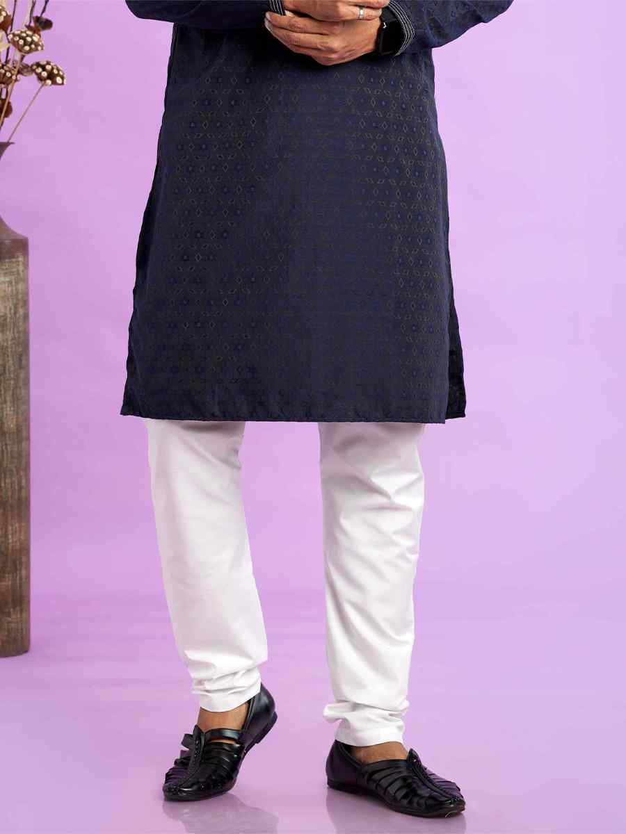 Blue Jacquard Art Soft Silk Printed Festival Casual Kurta