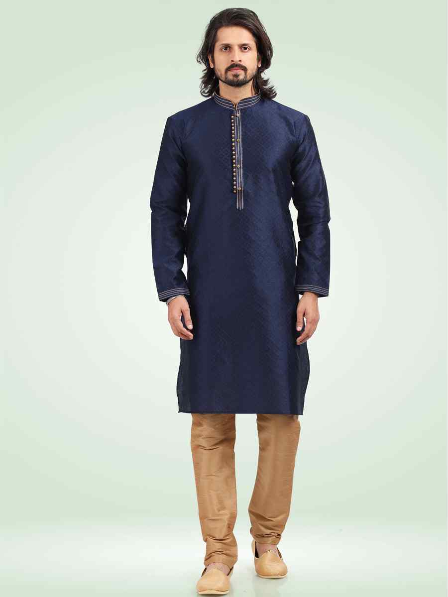 Blue Jacquard Banarasi Silk Woven Festival Party Kurta