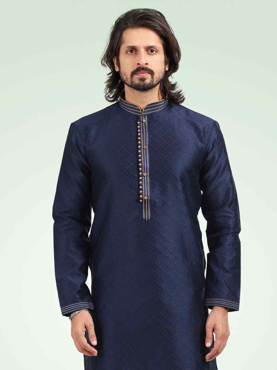 Blue Jacquard Banarasi Silk Woven Festival Party Kurta