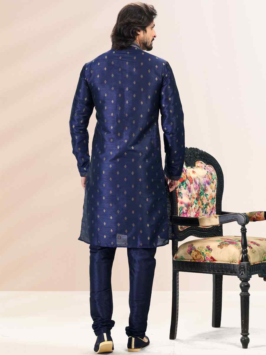 Blue Jacquard Banarasi Silk Woven Festival Wedding Kurta