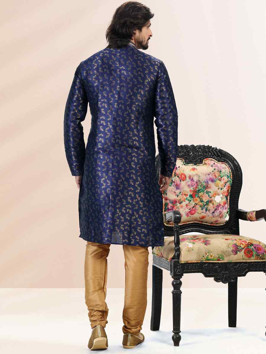 Blue Jacquard Banarasi Silk Woven Festival Wedding Kurta
