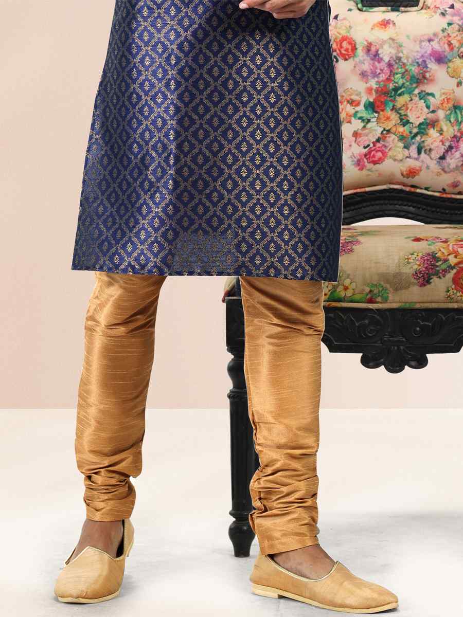 Blue Jacquard Banarasi Silk Woven Festival Wedding Kurta