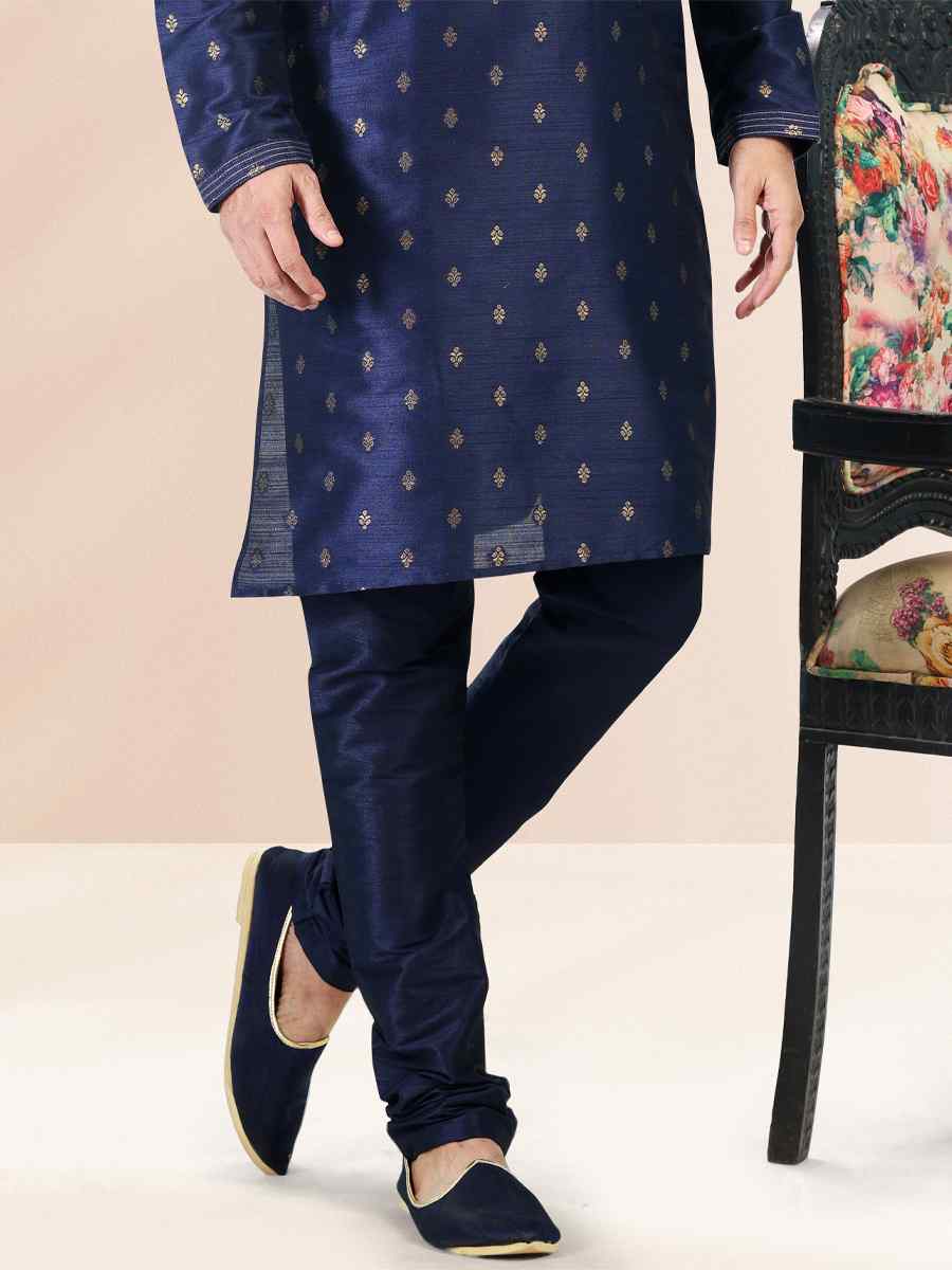 Blue Jacquard Banarasi Silk Woven Festival Wedding Kurta