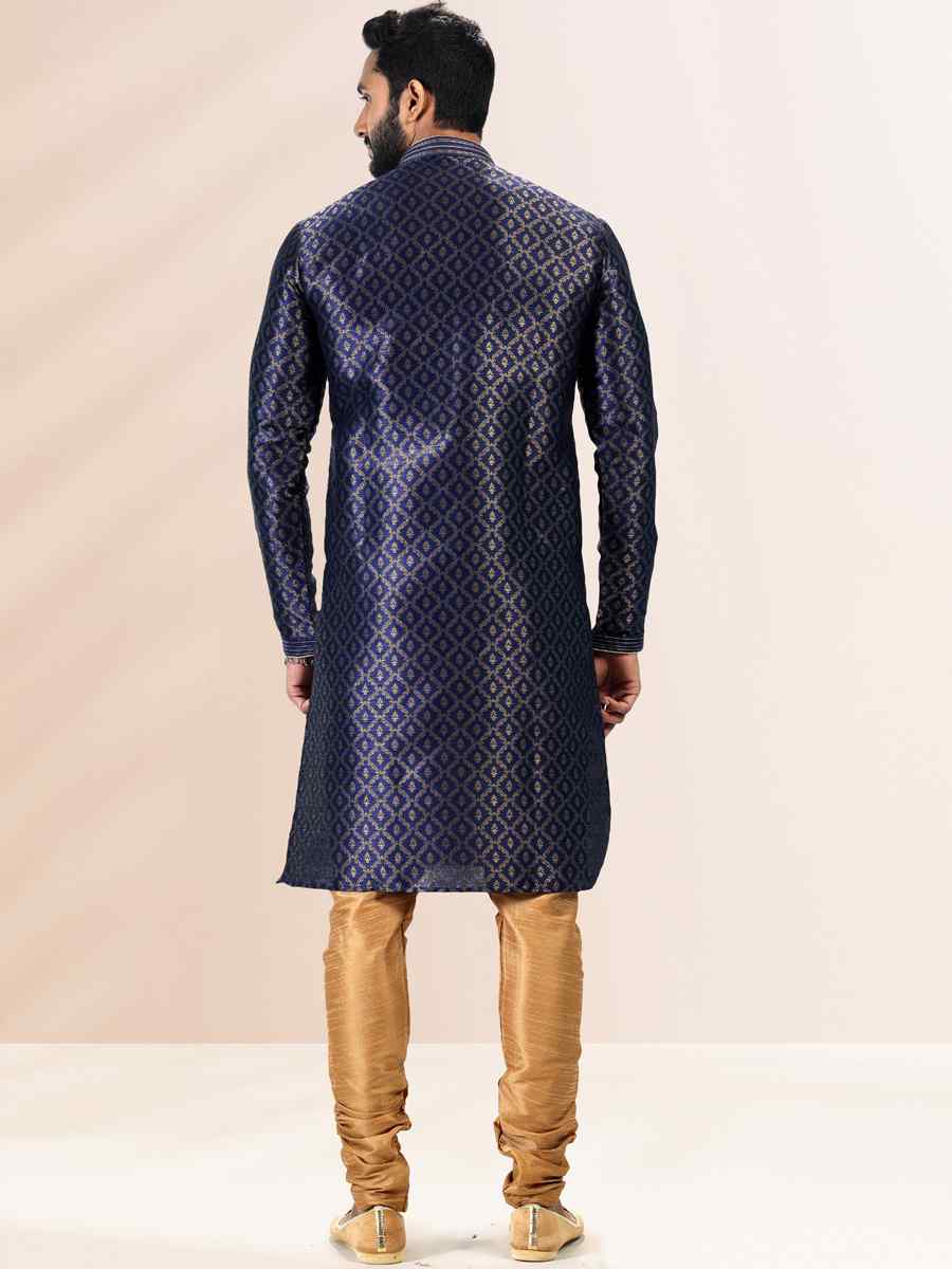 Blue Jacquard Banarasi Silk Woven Festival Wedding Kurta