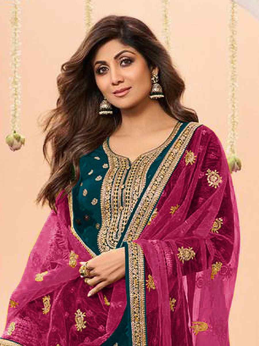 Blue Jacquard Embroidered Festival Casual Weeding Patiala Salwar Kameez