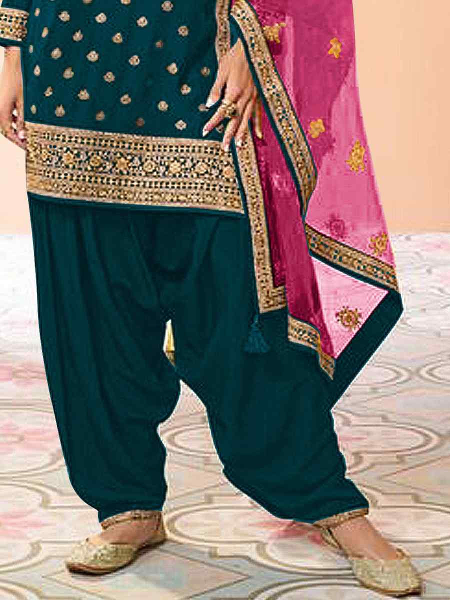 Blue Jacquard Embroidered Festival Casual Weeding Patiala Salwar Kameez