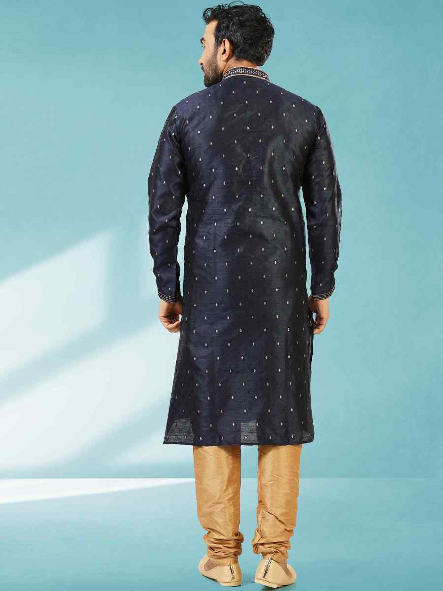 Blue Jacquard Silk Brocade Woven Party Churidar Kurta