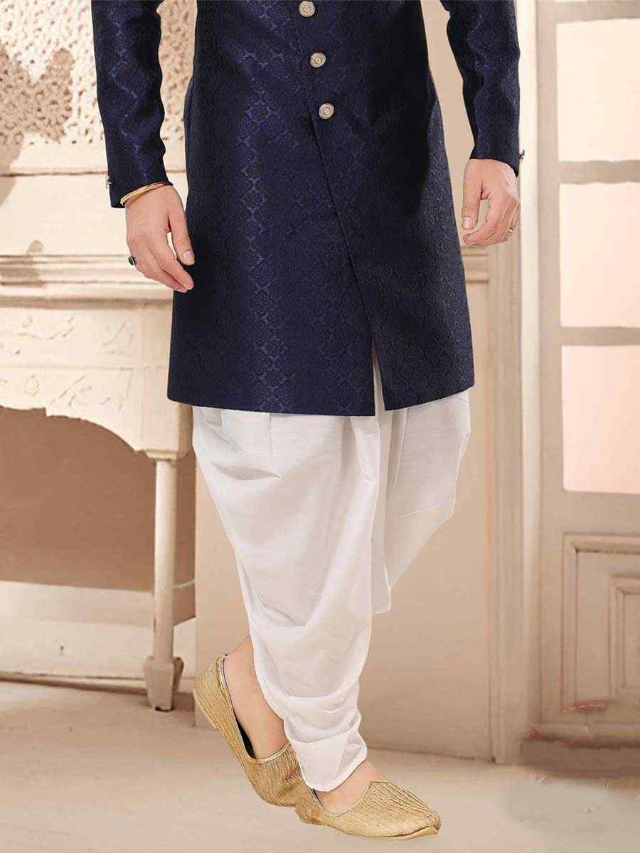 Blue Jacquard Woven Festival Wedding Kurta