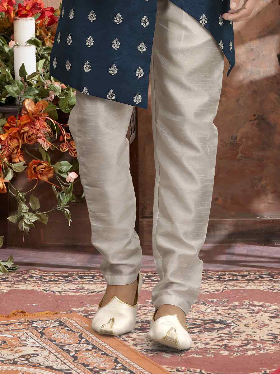 Blue Jacquard Woven Festival Wedding Sherwani