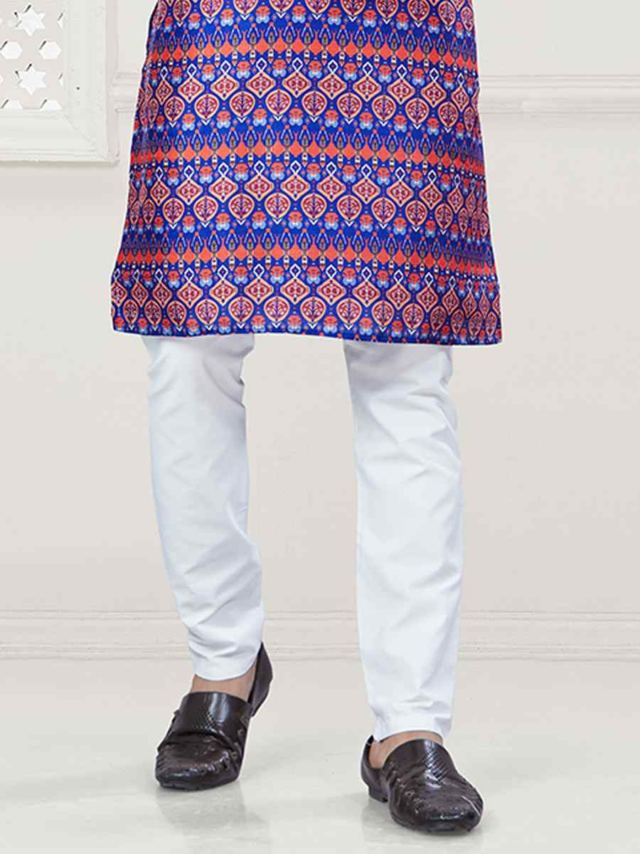 Blue Jecquard Silk With Digital Print Festival Casual Kurta
