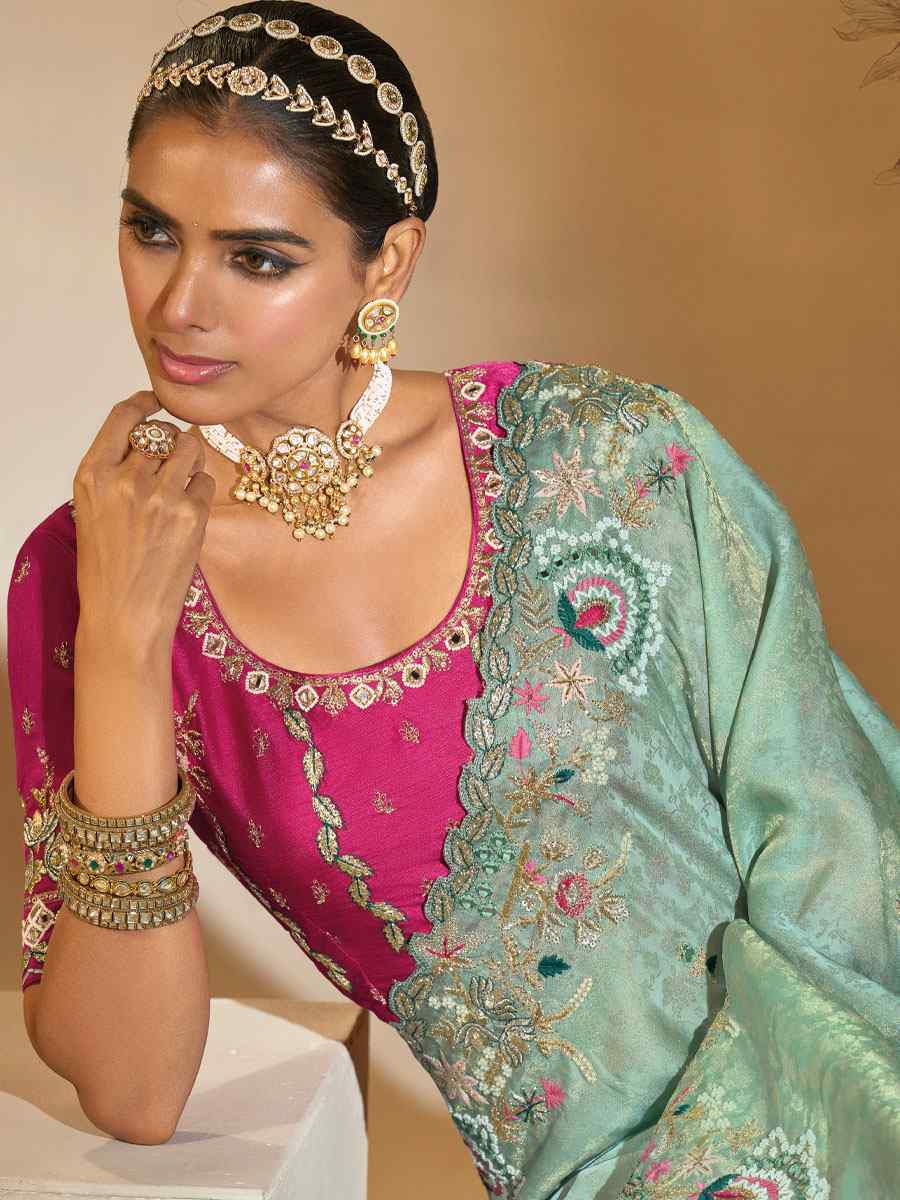 Blue Kanjivaram Silk Embroidery Traditional Bridal Reception Festival Wedding Fancy Heavy Border Saree