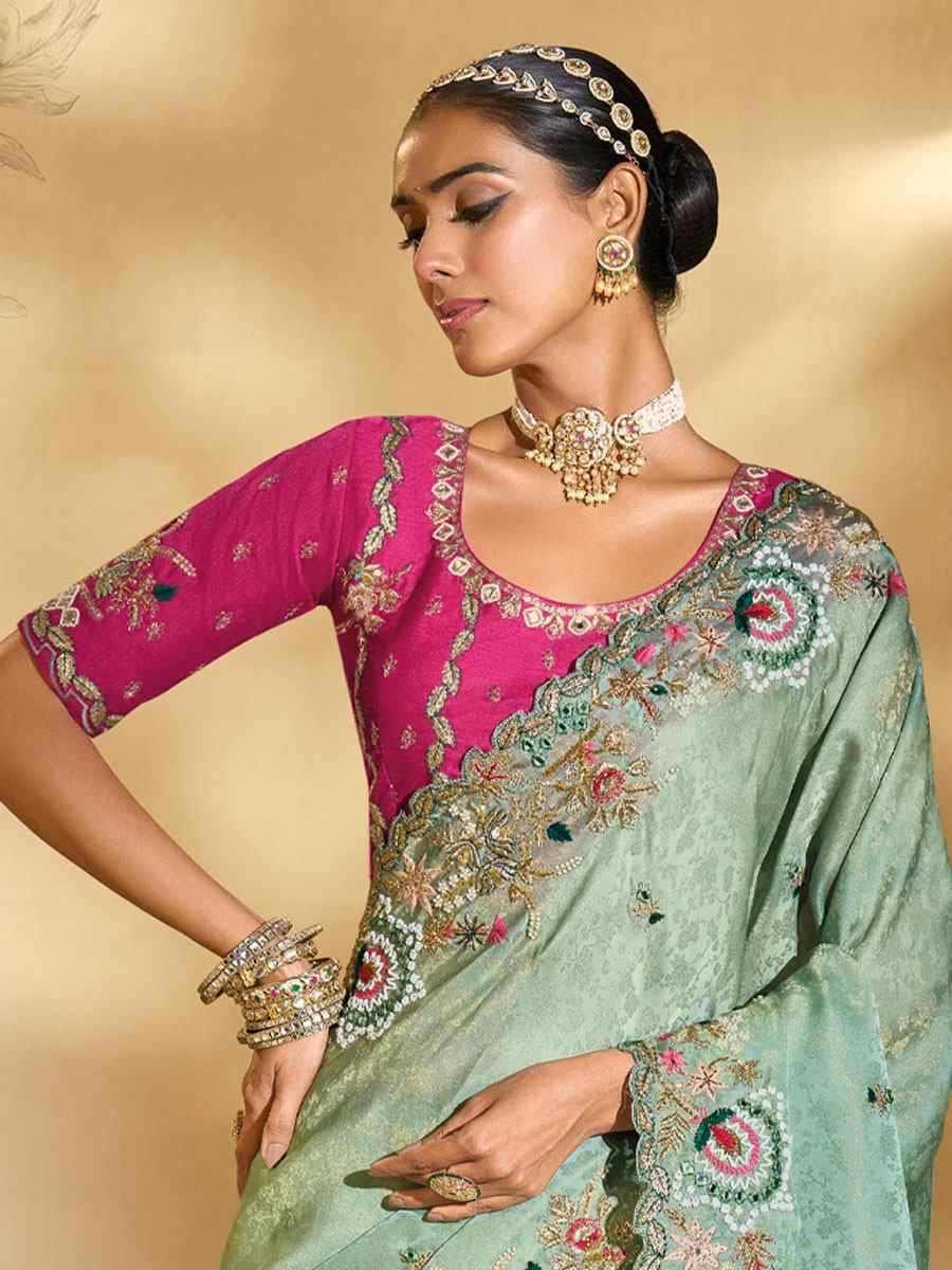 Blue Kanjivaram Silk Embroidery Traditional Bridal Reception Festival Wedding Fancy Heavy Border Saree