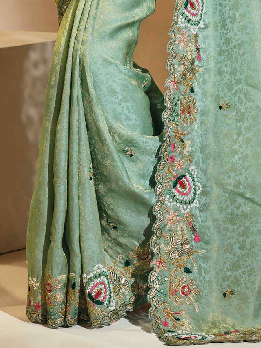 Blue Kanjivaram Silk Embroidery Traditional Bridal Reception Festival Wedding Fancy Heavy Border Saree