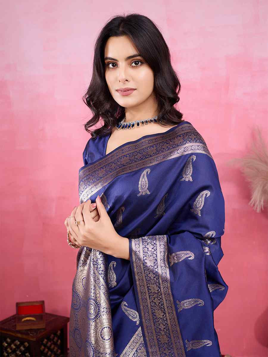 Blue Kanjivaram Silk Handwoven Festival Wedding Fancy Heavy Border Saree