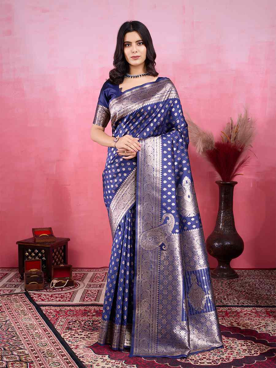 Blue Kanjivaram Silk Handwoven Festival Wedding Fancy Heavy Border Saree