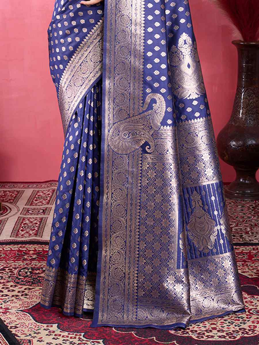 Blue Kanjivaram Silk Handwoven Festival Wedding Fancy Heavy Border Saree