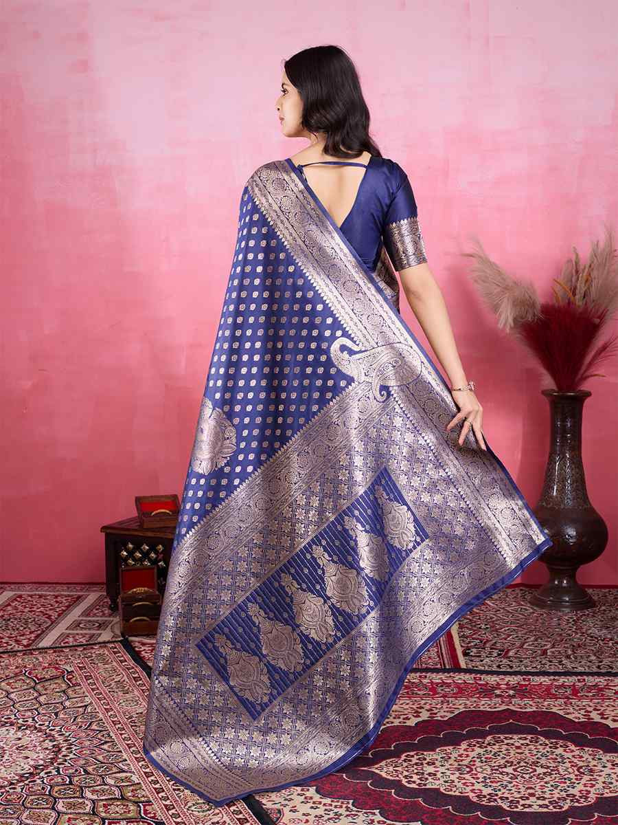 Blue Kanjivaram Silk Handwoven Festival Wedding Fancy Heavy Border Saree