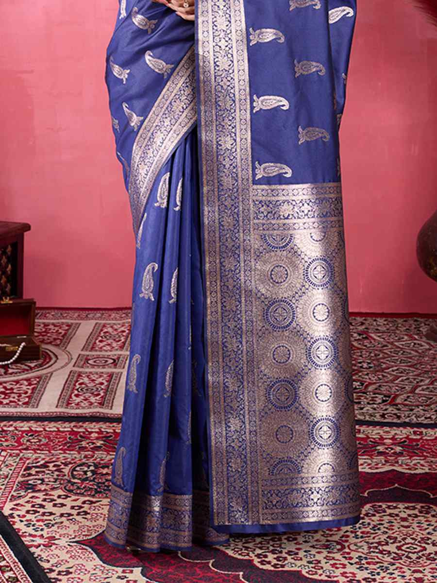 Blue Kanjivaram Silk Handwoven Festival Wedding Fancy Heavy Border Saree