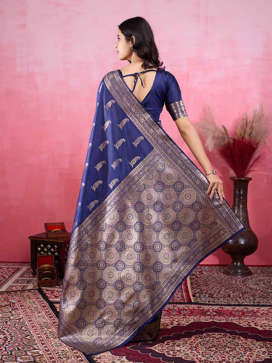 Blue Kanjivaram Silk Handwoven Festival Wedding Fancy Heavy Border Saree